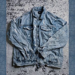 Forever 21 Mens Jean Jacket Denim Blue Button Down Long Sleeves Size Large
